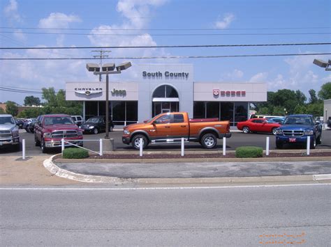 South county dodge chrysler jeep ram - Business Profile for South County Dodge Chrysler Jeep Ram. New Car Dealers. At-a-glance. Contact Information. 7127 S Lindbergh Blvd. Saint Louis, MO 63125-4305. Visit Website (314) 487-1010.